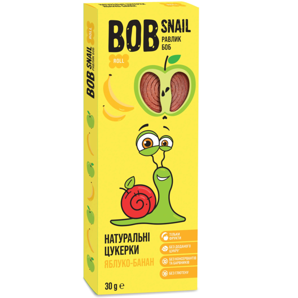 Фруктові яблучно-бананові цукерки Bob Snail 30 г - Pampik