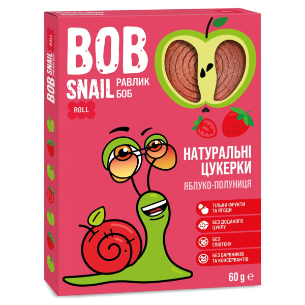 Натуральні цукерки Bob Snail Равлик Боб Яблуко та Полуниця, 60 г - Pampik
