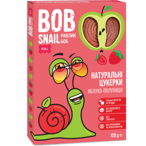 Фруктовые яблочно-клубничные конфеты Bob Snail, 120 г - Pampik