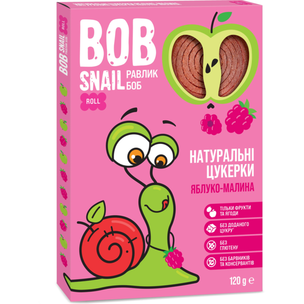 Фруктовые яблочно-малиновые конфеты Bob Snail, 120 г - Pampik