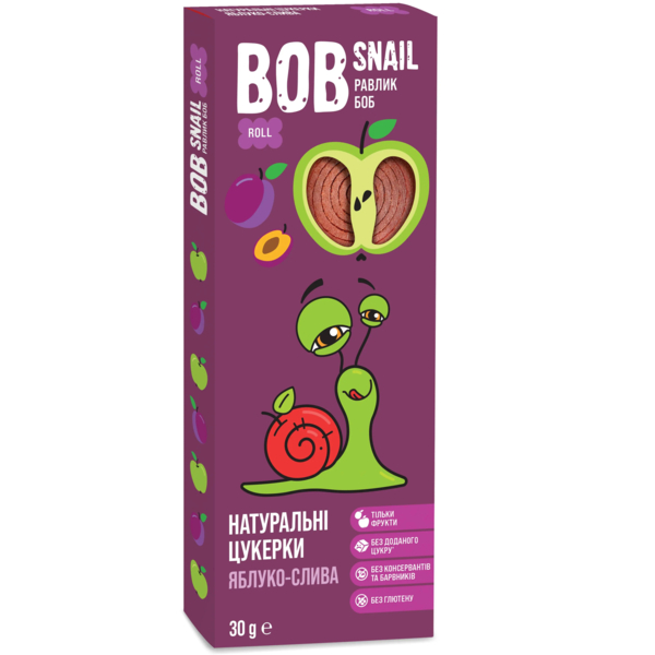 Фруктові яблучно-сливові цукерки Bob Snail, 30 г - Pampik
