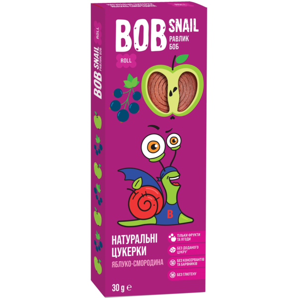 Фруктові яблучно-чорносмородинові цукерки Bob Snail, 30 г - Pampik