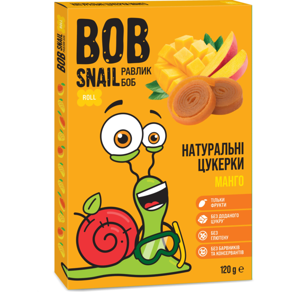 Фруктові цукерки мангові Bob Snail, 120 г - Pampik