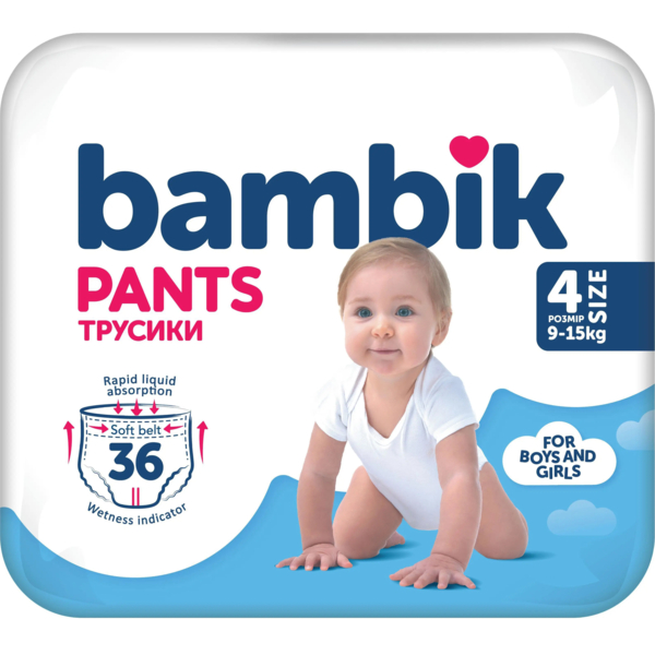 Подгузники-трусики Bambik 4 (9-15 кг), 36 шт. - Pampik - 2