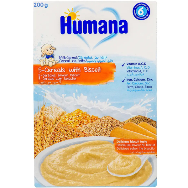 Молочна каша Humana 5 злаків з печивом, 200 г - Pampik