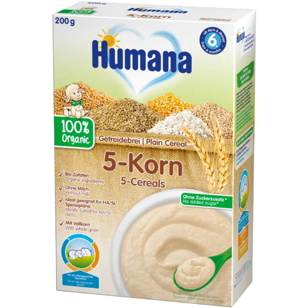Безмолочна каша Humana Цільнозернова 5 злаків, 200 г - Pampik