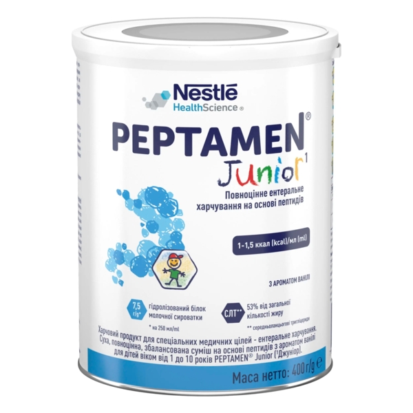 Повноцінне ентеральне харчування на основі пептидів Nestle Health Science Peptamen Junior з ароматом ванілі для дітей віком від 1 до 10 років, 400 г - Pampik