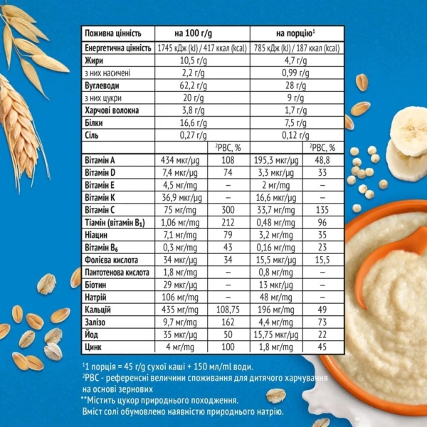 Каша Gerber Пшенично-вівсяна з кіноа та бананами суха молочна швидкорозчинна для дітей з 6 місяців, 240 г - Pampik - 2