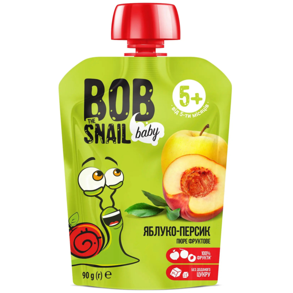 Пюре фруктове Bob Snail Яблуко-Персик пастеризоване, 90 г - Pampik