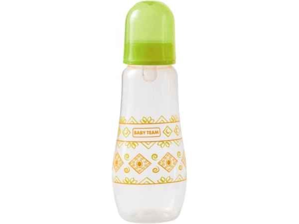 Пляшечка для годування Baby Team, з силіконовою соскою, 300 мл, салатовий (1415) - Pampik