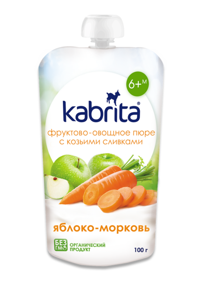 Пюре Kabrita Pouch Яблочное пюре с морковкой и козьими сливками, 600 г (6 упаковок по 100 г) - Pampik - 2