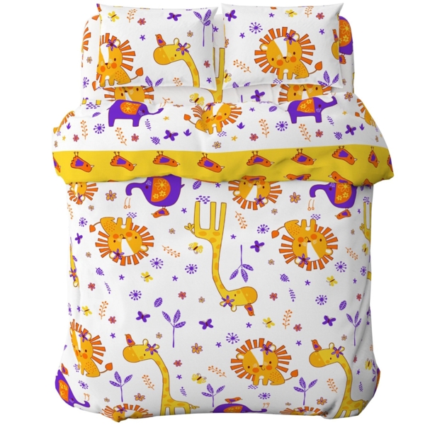 Комплект постельного белья Home Line Мадагаскар, бязь, 147х112 см, желтый с фиолетовым (163816) - Pampik