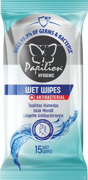 Вологі серветки Papilion Антибактеріальні, 15 шт. - Pampik
