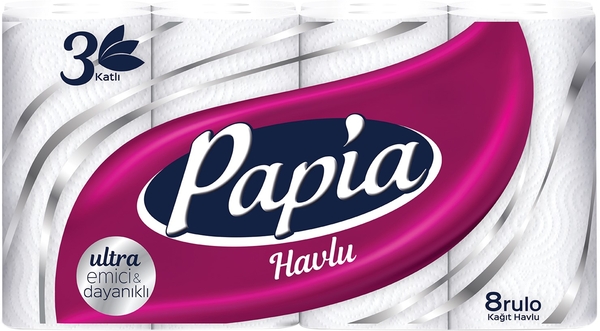 Рушники кухонні Papia, тришарові, 8 рулонів (70830) - Pampik