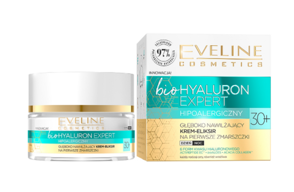 Ультра-зволожуючий крем-еліксир проти перших зморшок Eveline bio Hyaluron Expert 30+, 50 мл (C50BHEDN30) - Pampik