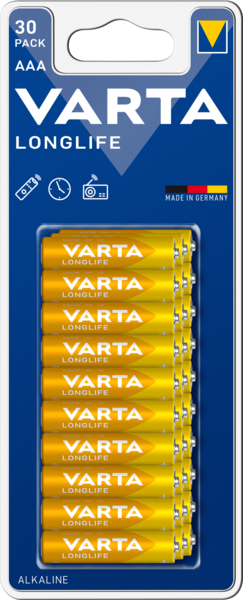 Батарейка Varta Long Life AАA Bli Alkaline, 1,5 V, 30 шт. (4103101630) - Pampik