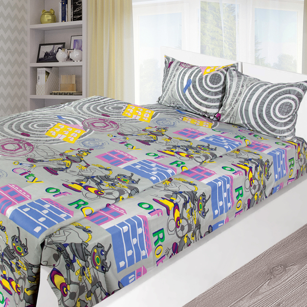 Комплект постільної білизни Ярослав, сатин, дитячий, сірий, 3 одиниці (536_s976) - Pampik