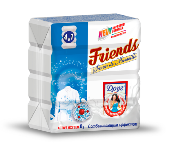 Мило господарське Friends з відбілюючим ефектом, 500 г (4 шт. по 125 г) - Pampik