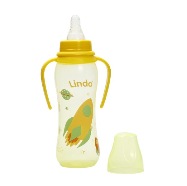 Пляшечка для годування Lindo, вигнута з ручками, 250 мл, жовта (Li 135 жовт) - Pampik - 2