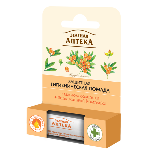 Захисна гігієнічна помада Зелена Аптека з маслом обліпихи, 3,6 г - Pampik