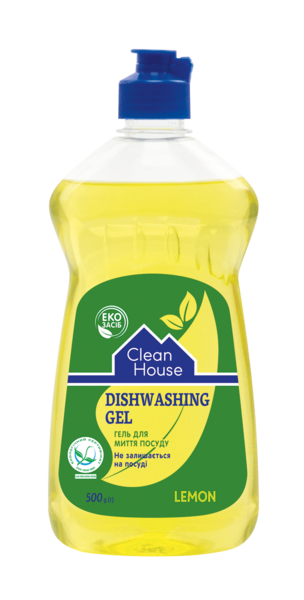 Гель антибактеріальний для миття посуду Clean House Лимон, 500 мл - Pampik