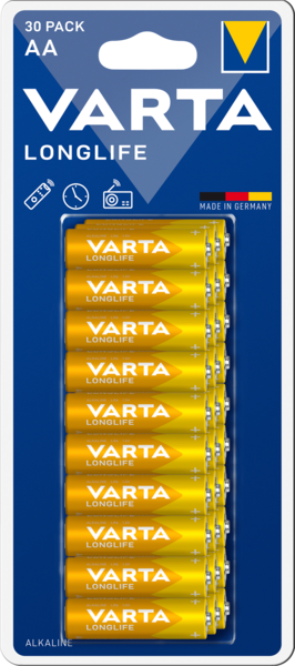 Батарейка Varta Long Life AA Bli Alkaline, 1,5 V, 30 шт. (4106101630) - Pampik