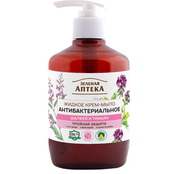 Жидкое мыло Зеленая Аптека Антибактериальное Шалфей и тимьян, 460 мл - Pampik