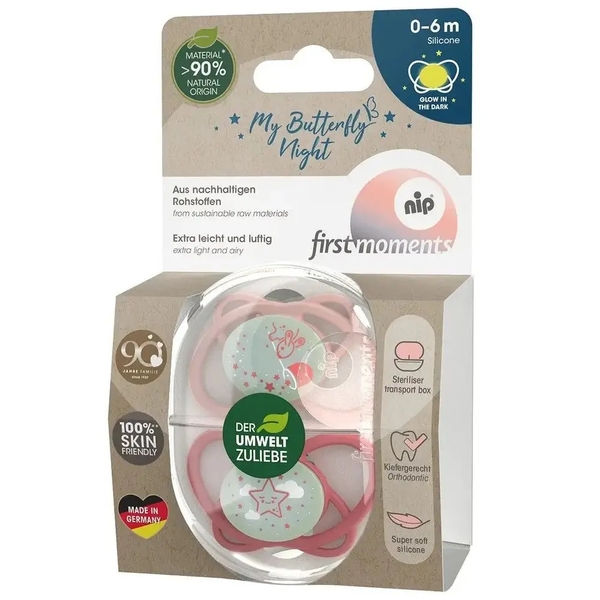 Пустушка Nip Мій метелик Ніч Мишка та Зірочка, силіконовий, 0-6 міс., 2 шт., фуксія з рожевим (38648-51) - Pampik - 2