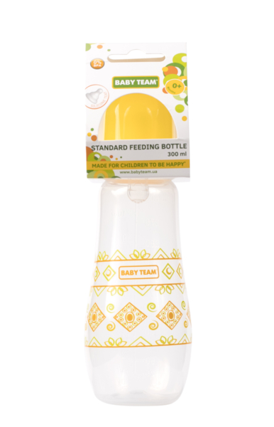 Пляшечка для годування Baby Team, з силіконовою соскою, 300 мл, жовтий (1415) - Pampik - 2