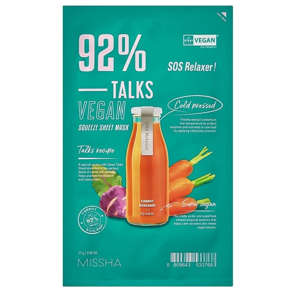 Тканина маска Missha Talk Vegan Squeeze Sos Relaxer, 27 г - Pampik