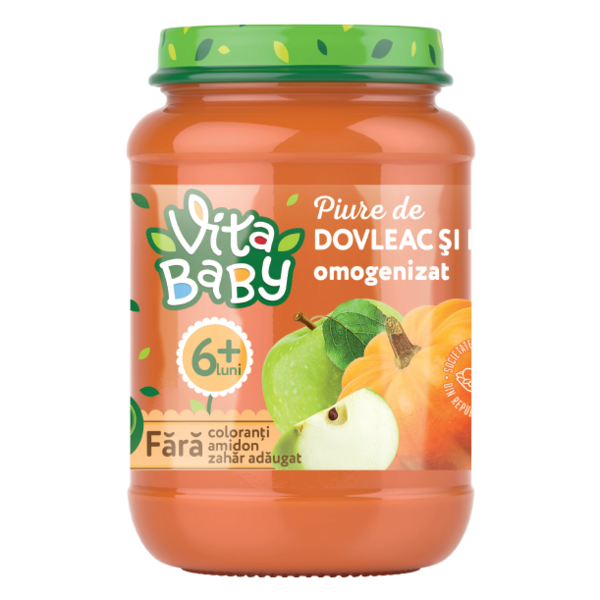 Пюре Vita Baby з гарбуза та яблук, без цукру, 180 г - Pampik