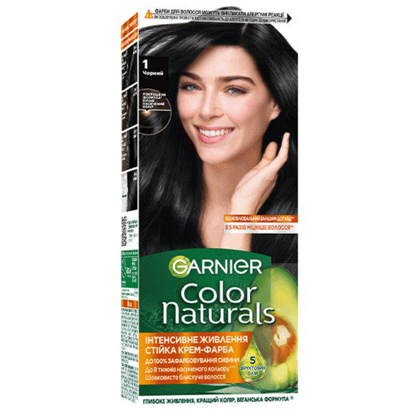 Краска для волос Garnier Color Naturals тон 1, черный, 110 мл - Pampik