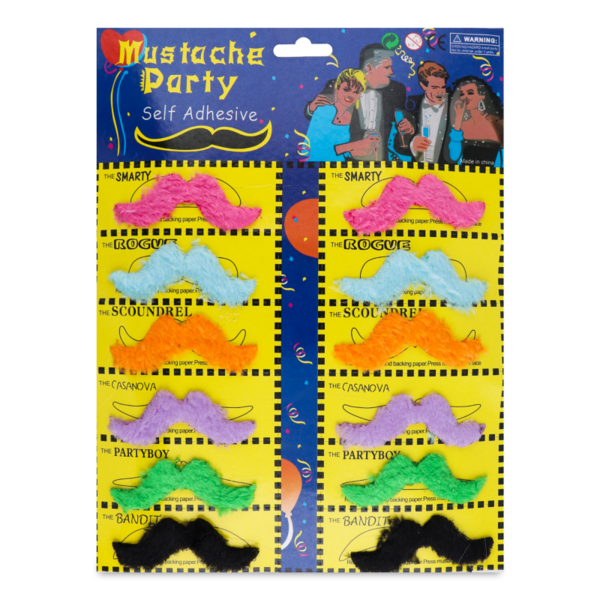 Набор карнавальные накладные усы Offtop, 12 шт, разноцвет (870178) - Pampik