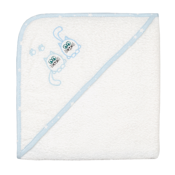 Полотенце с уголком Home Line Котики, с вышивкой, 90х90 см, белый с голубым (169103) - Pampik