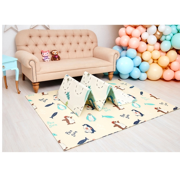 Дитячий двосторонній складний килимок Poppet Білі ведмежата та Грайливі пінгвіни, 150х200х0,8 см (PP015-150H) - Pampik - 4