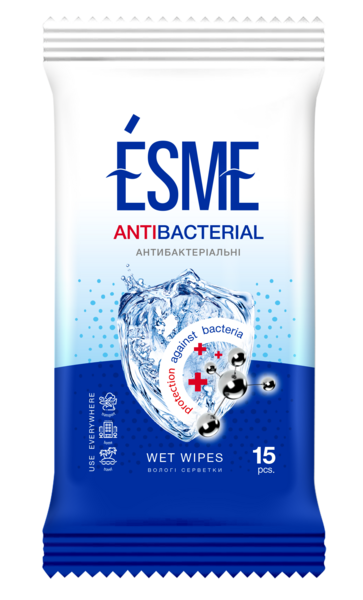 Вологі серветки Esme Антибактеріальні, 15 шт. - Pampik