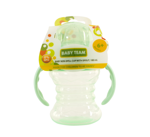 Поильник-непроливайка Baby Team, со спаутом и ручками, 6+ мес., 180 мл, мятный (5022_мятный) - Pampik - 3