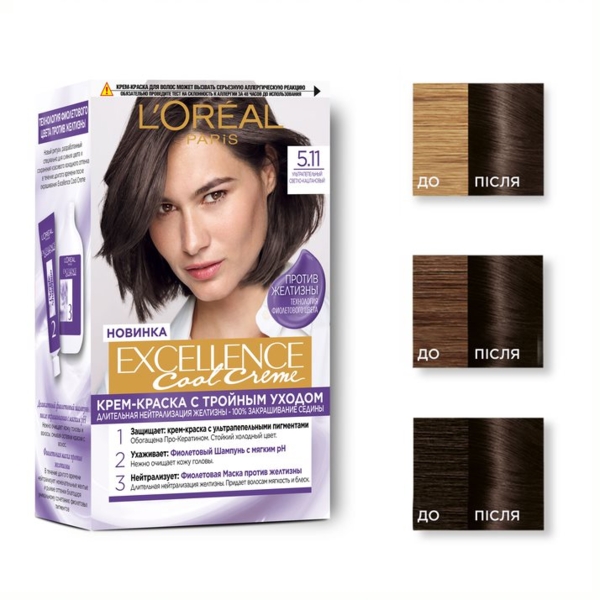 Стійка крем-фарба для волосся L'Oreal Paris Excellence Cool Creme відтінок 45601, ультра попелястий світло-каштановий, 192 мл - Pampik - 2