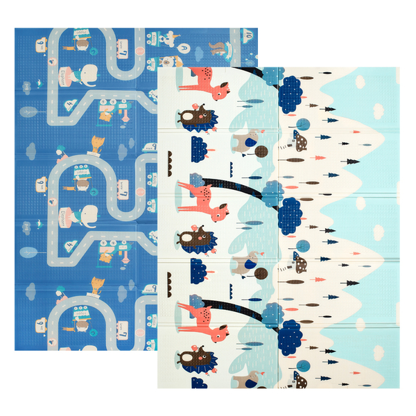 Дитячий двосторонній складний килимок Poppet Чарівний ліс та Мандрівка містом, 150х200х0,8 см (PP018-150H) - Pampik