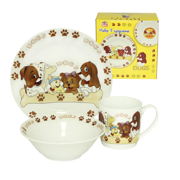 Набір дитячого посуду SnT Грайливі цуценята, 3 предмети (5139) - Pampik