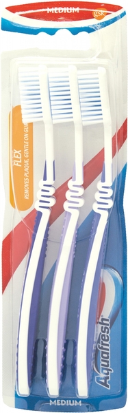Зубная щетка Aquafresh Flex Medium, средняя, синий, 3 шт. - Pampik