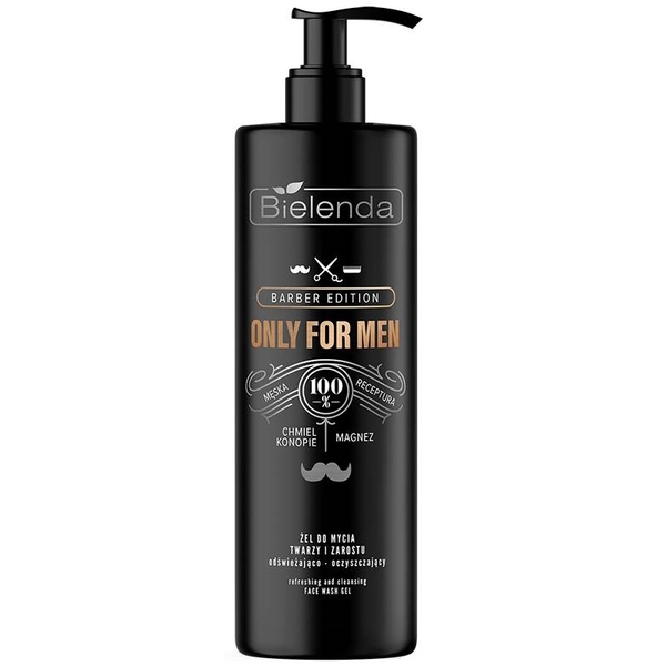 Освіжаючий та очищуючий гель для вмивання Bielenda Only for men Barber Edition для обличчя та бороди, 190 мл - Pampik