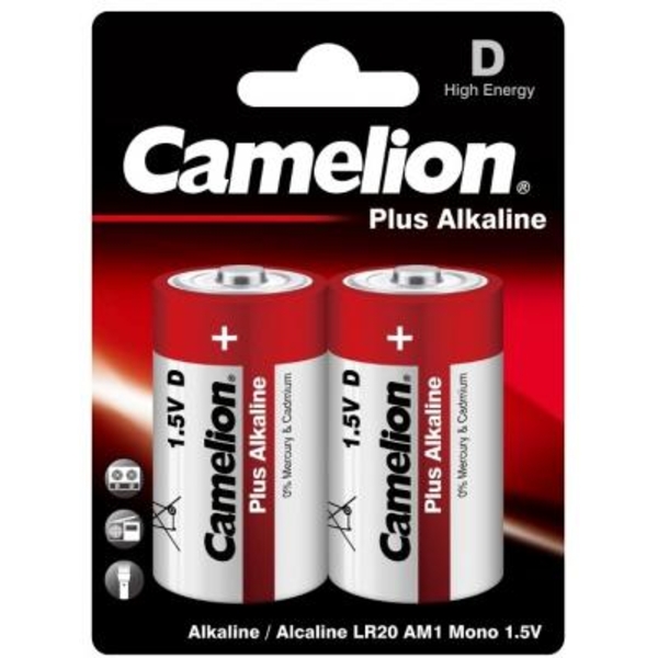 Батарейки Camelion 1,5V D LR20-BP2 Plus Alkaline, 2 шт. (LR20-BP2) - Pampik