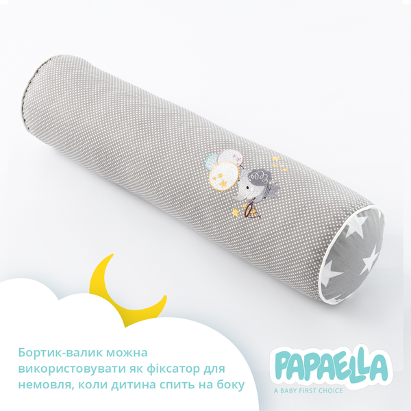 Защитный бортик-валик в кроватку Papaella Горошек, серый (8-34533 горошок сірий) - Pampik - 6
