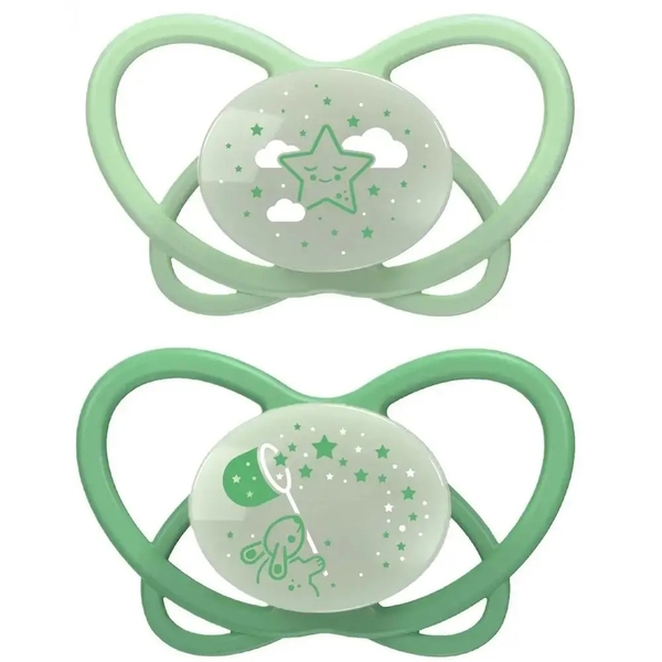 Пустушка Nip Мій метелик Ніч, силіконовий, 0-6 міс., 2 шт., світло-зелений з зеленим (38650-51) - Pampik