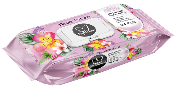 Вологі серветки Papilion Квіткова пристрасть, рожевий, 64 шт. - Pampik