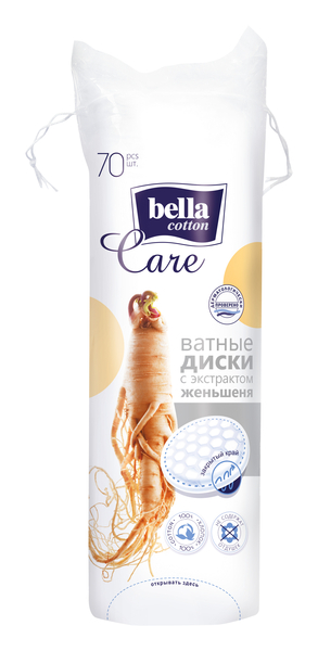 Ватні диски Bella Cotton Care з екстрактом женьшеню, 70 шт (BC-082-O070-016) - Pampik