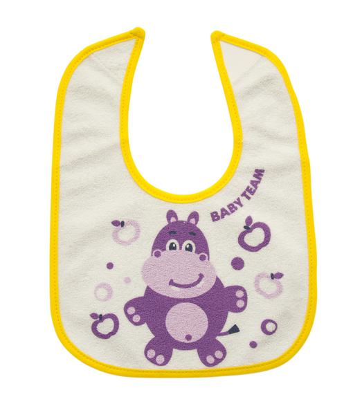 Слинявчик-нагрудник на липучці Baby Team Бегемот, жовтий (6502_бегемот) - Pampik