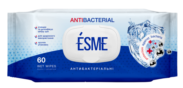 Влажные салфетки с клапаном Esme Антибактериальные, 60 шт. - Pampik