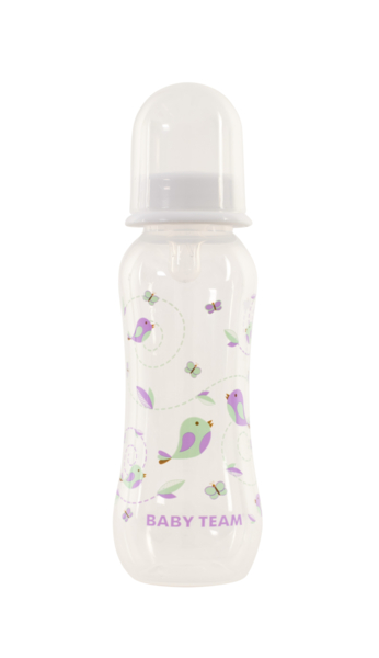 Пляшечка для годування Baby Team, з талією та силіконовою соскою, 250 мл, білий (1121_білий) - Pampik